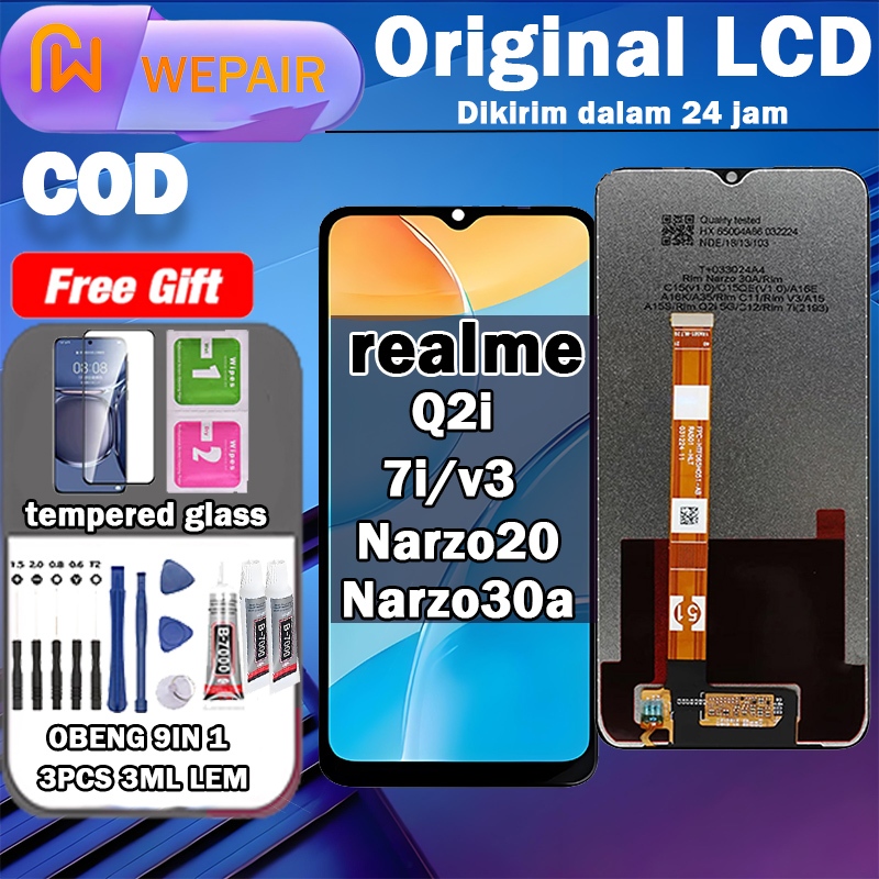 LCD realme 7i/Narzo30A/Narzo 20/v3/Q2i Fullset Komplit ori asli WEPAIR+Ready stock+Garansi 1 Tahun  