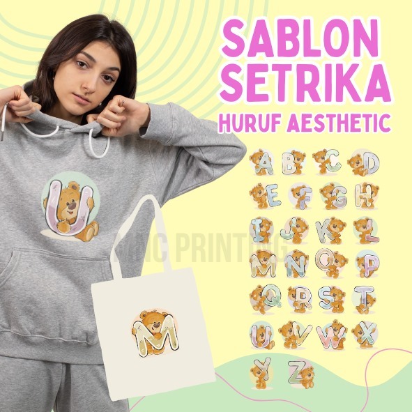 sablon huruf  setrika tema  beruang