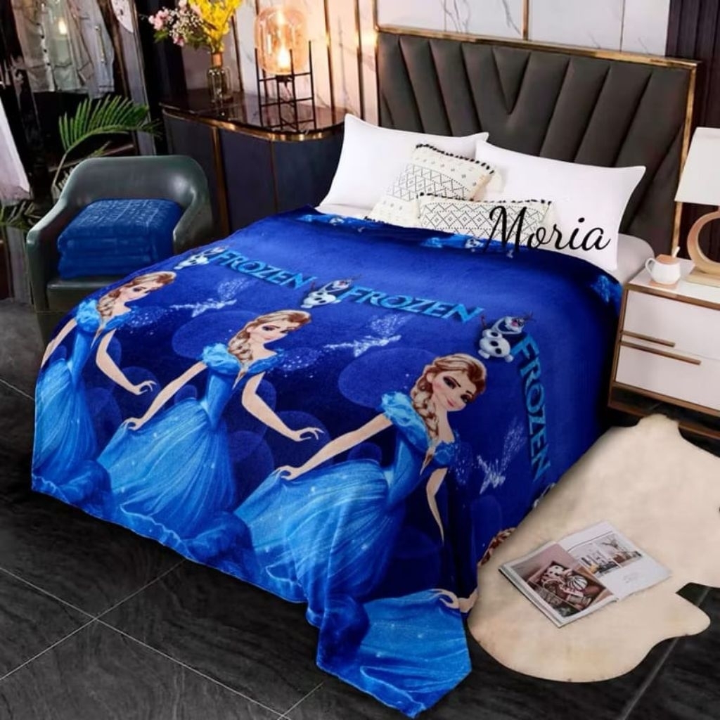 Selimut Bulu Halus Lembut 140x200 Motif Karakter Anak Frozen olaf puteri princess disney