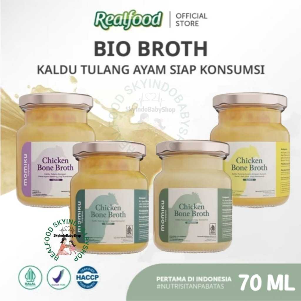 

Realfood Momiku Chicken Bone Broth ( Mpasi Kaldu Ayam Rasa Salted , Unsalted , Ayam Bawang , Soto & Black Chicken ) RSIBS
