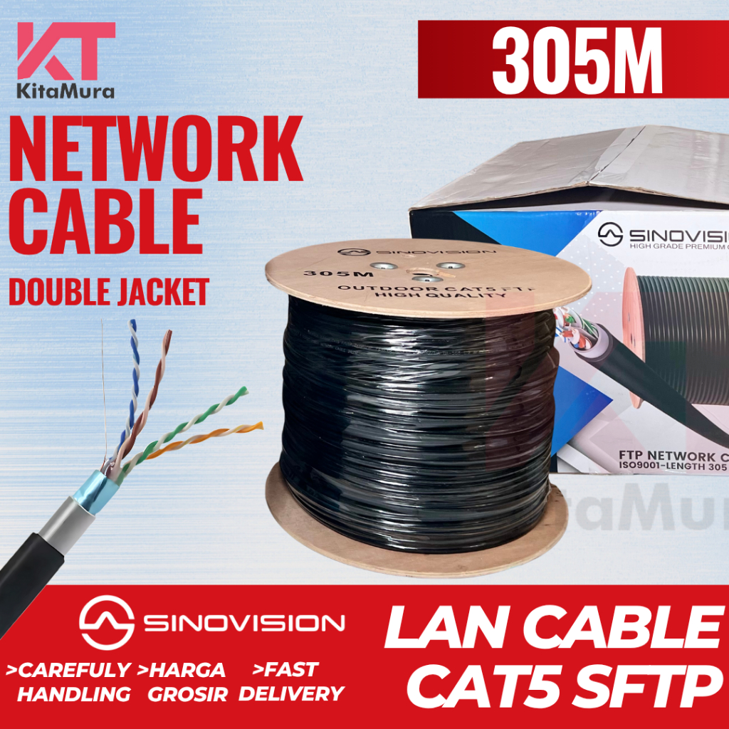 Kabel Lan Outdoor  CAt 5 || Kabel Lan Internet Outdoor  Double Jacket SFTP CAT 5 Outdoor 305 Meter
