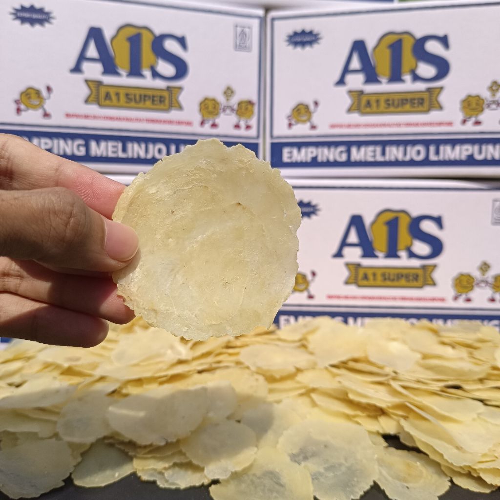 

Emping melinjo kering size LB 1kg kemasan dus asli merk emping