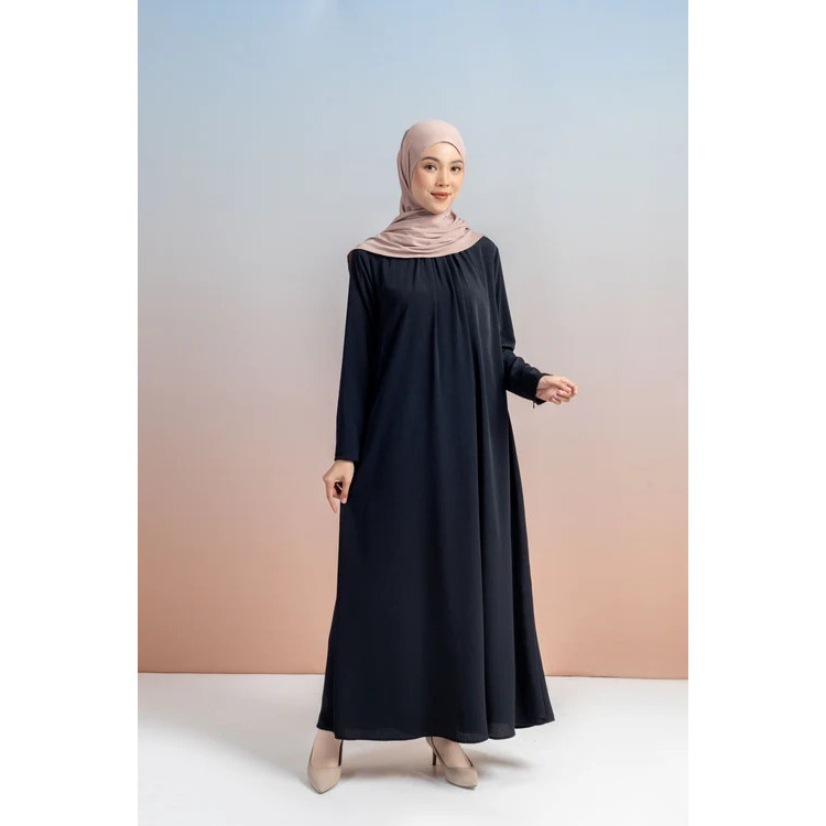 ELZATTA Gamis Basic Crinkle Texture Hitam - Fashion Muslim Baju Dress Gamis Polos Bahan Crinkle Text