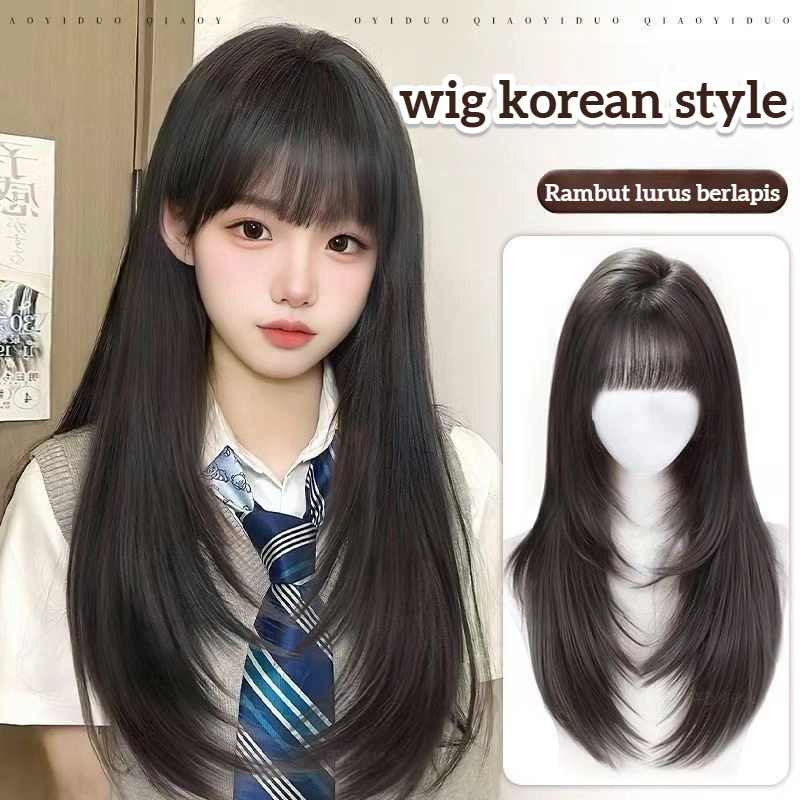 Korean wig Long Straight Rambut palsu wanita panjang  Wig wanita full kepala wig daily  Wig korean s