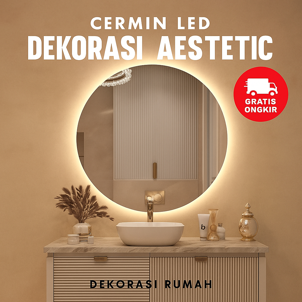 Cermin Led Bulat Aesthetic Cermin Wastafel Gantung Round Mirror