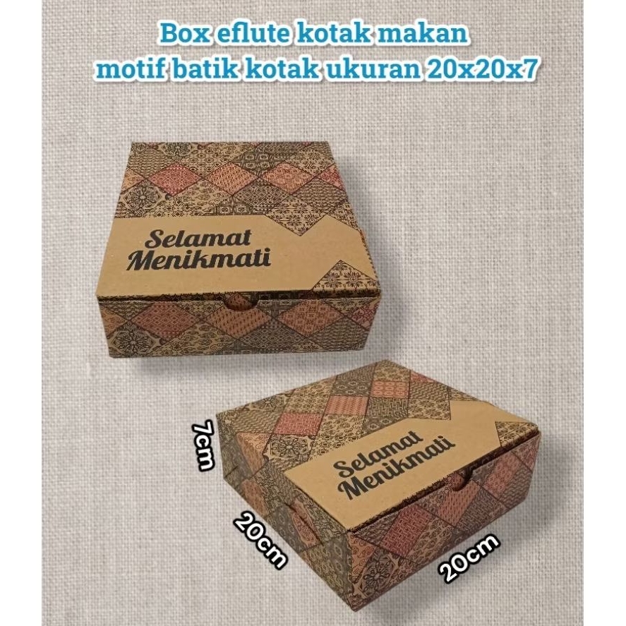 Box Eflute kotak makan motif batik kotak uk 20x20x7cm.