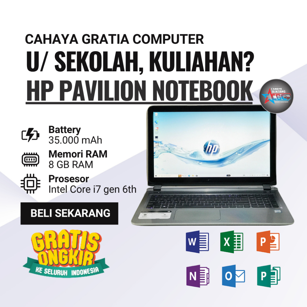 HP PAVILION NOTEBOOK CORE I7-6500U 2.4GHz RAM 8GB SSD 256