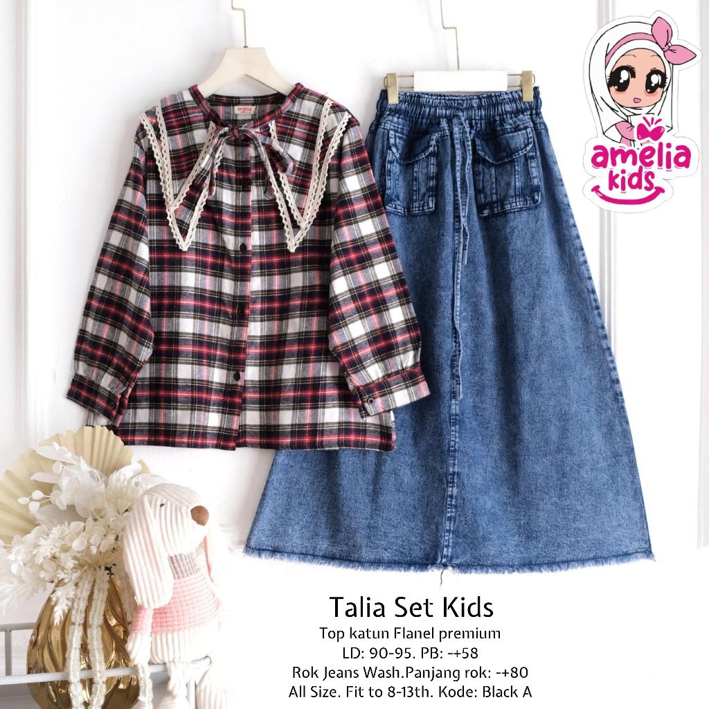 setelan rok jeans anak perempuan 8-13 tahun talia set teen ori amelia kids