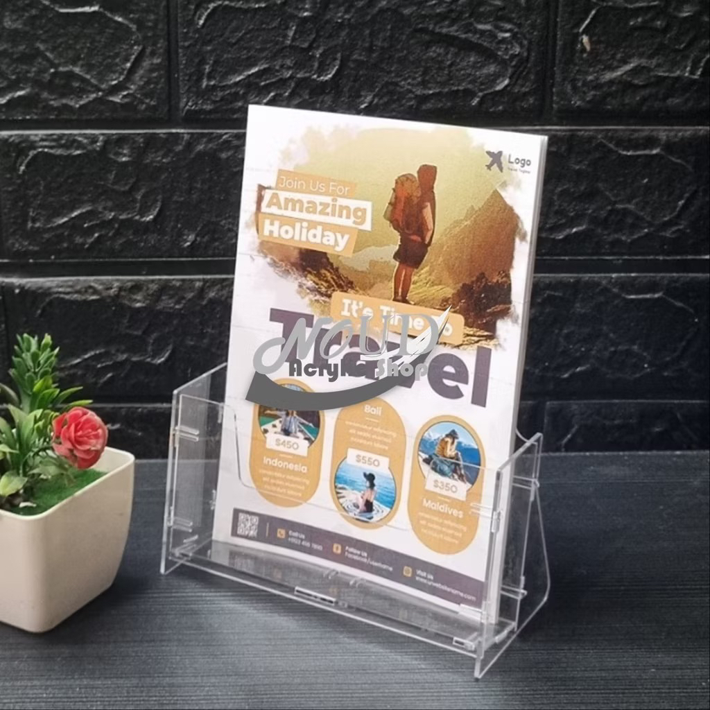 Tempat Brosur Akrilik / Display Brosur Acrylic / Rak Brosur Meja dan Dinding Knock Down