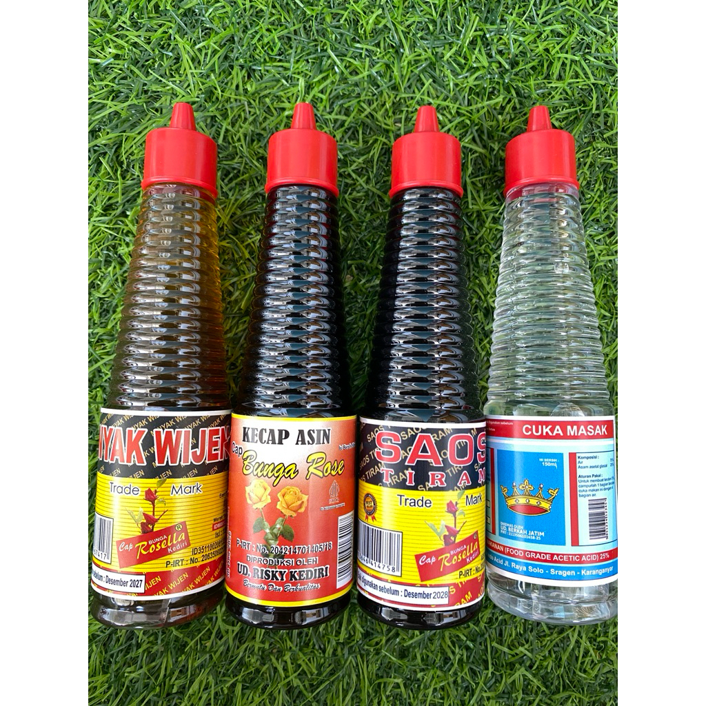 

Paket Hemat Isi 4 (Minyak Wijen,Kecap Asin,Saos tiram,Cuka) 150ML HALAL