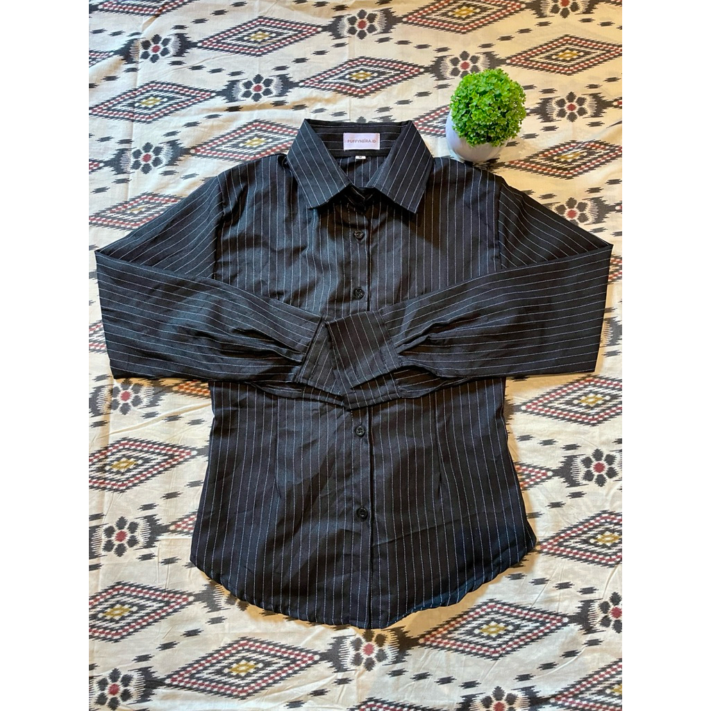 Kemeja Strip Wanita Kemeja Salur Wanita Kemeja Panjang Salur Wanita Kemeja Wanita Blouse Wanita