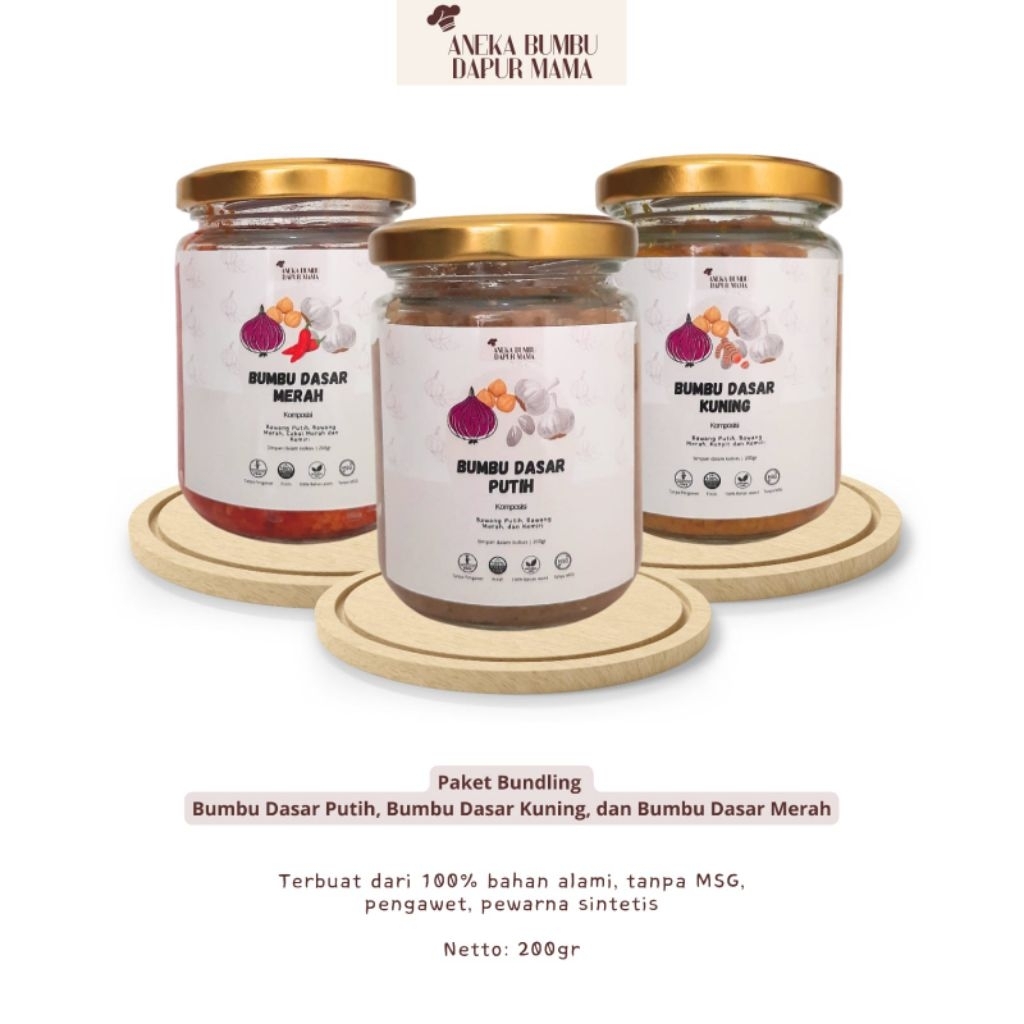 

paket bundling bumbu dasar putih, kuning, dan merah 200gr