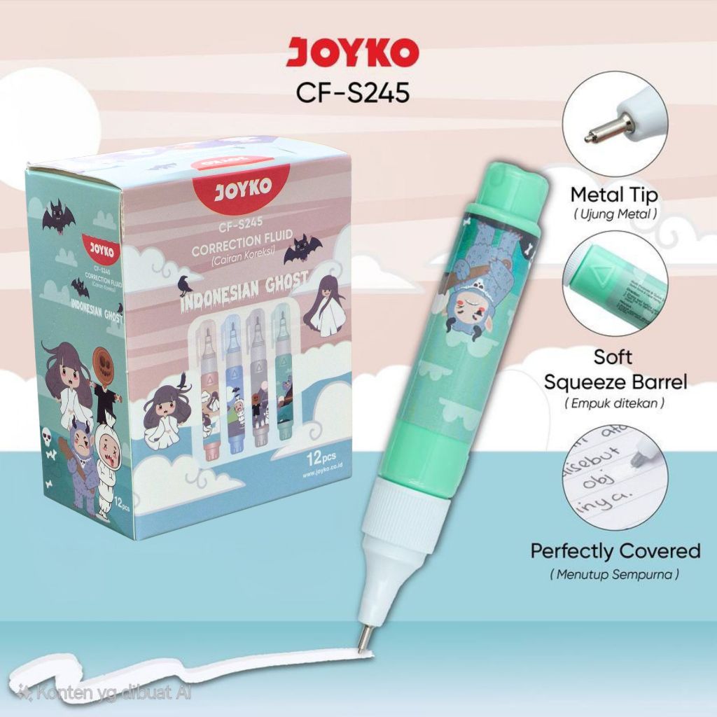 

Joyko Tipe X Cair Correction Fluid Pen Karakter CF-S245 Tip Ex Model Pen Isi 12 Pcs