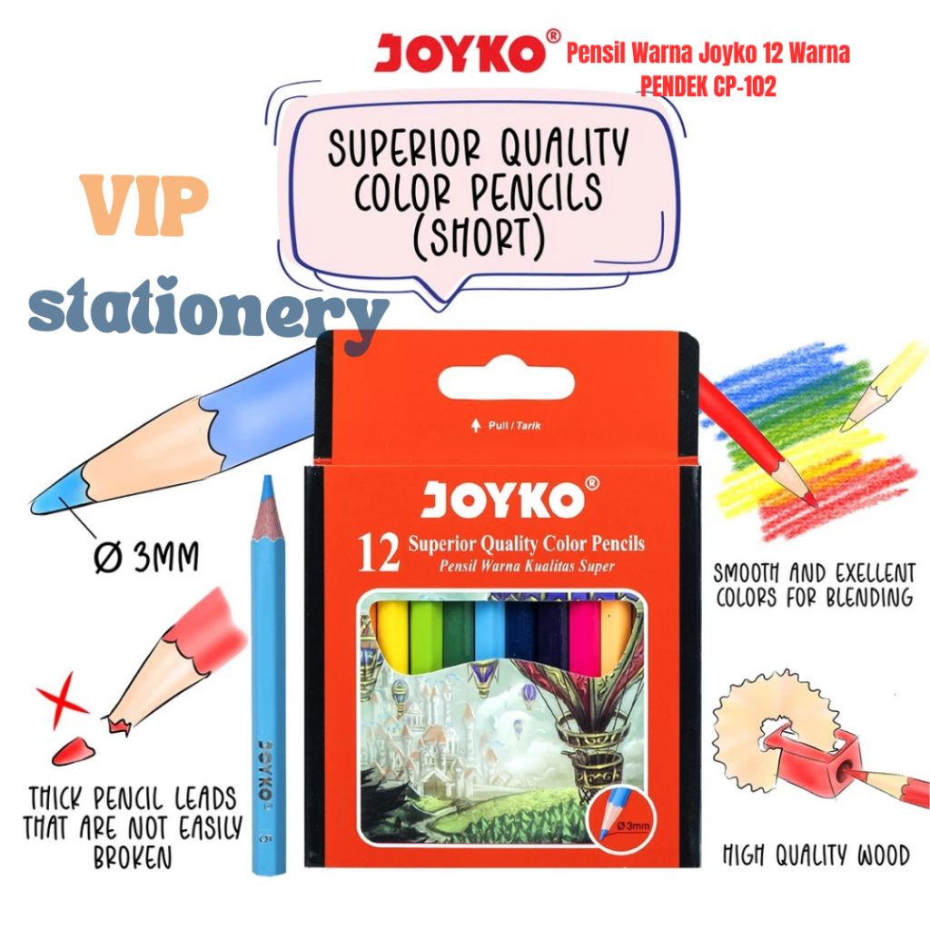 

Color Pencils Pensil Warna Joyko CP-102 12 Warna / Color Pencils / JOYKO CP-102 PENSIL 12 WARNA PENDEK