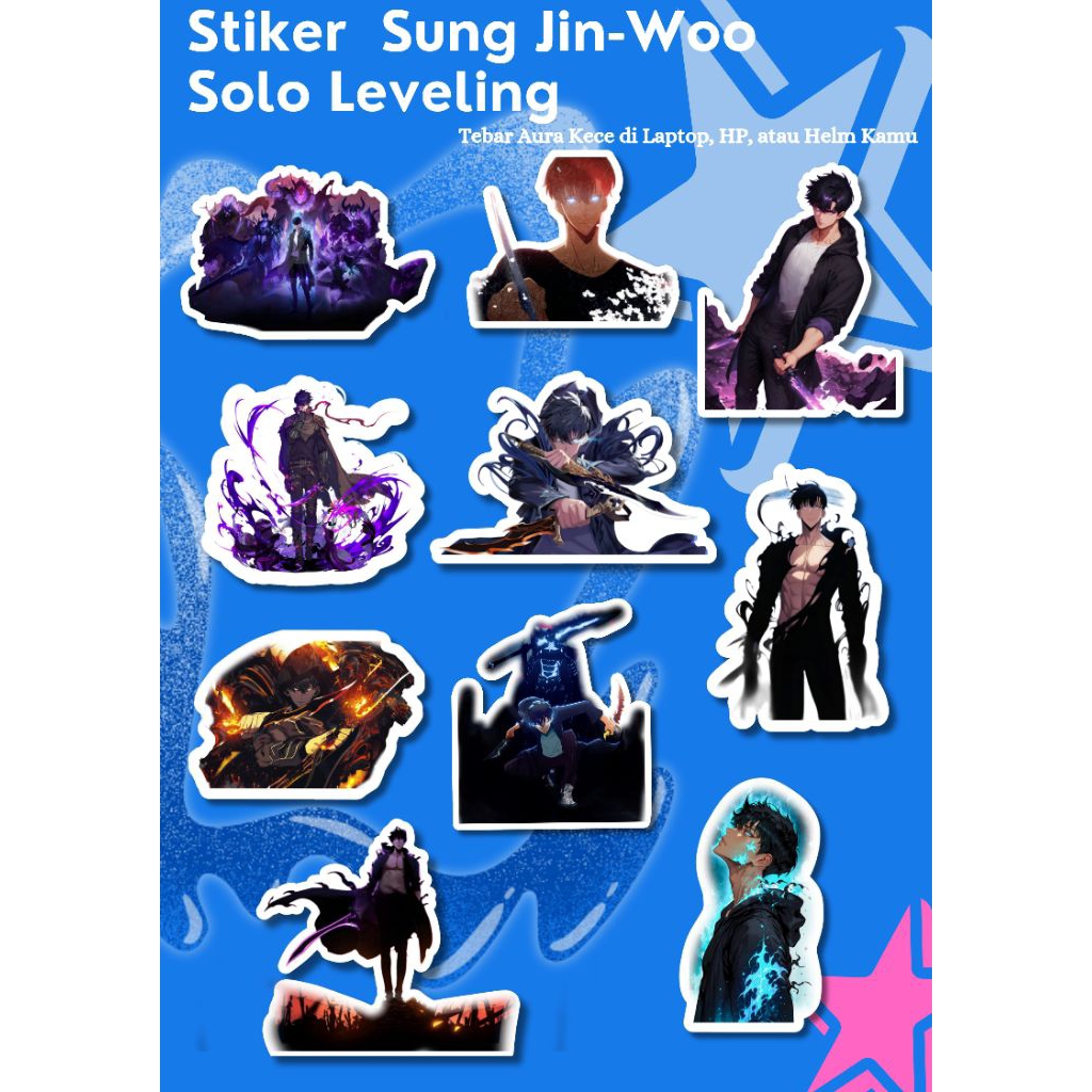 

Stiker Sung Jin-Woo Solo Leveling - 10 PCS | Anime Keren Vinyl Anti Air untuk Laptop, HP, Helm