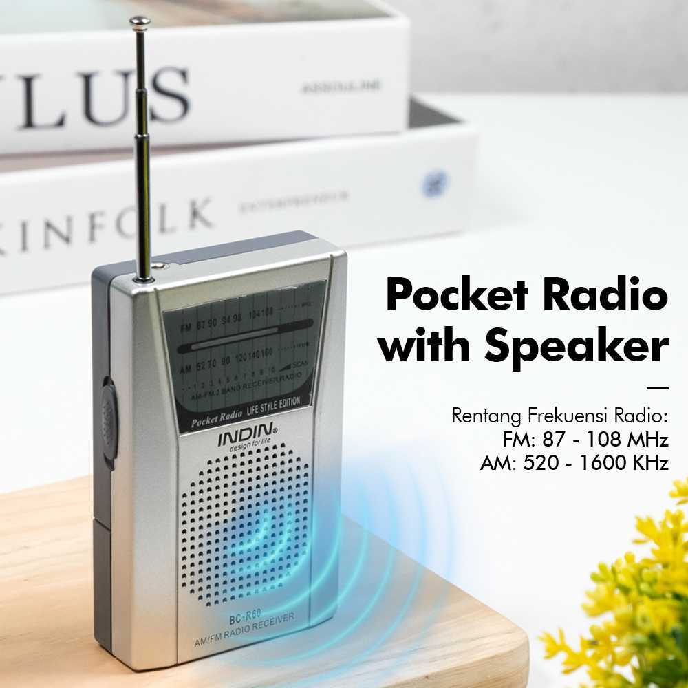 Radio Mini AM FM INDIN BC-R60 Antena Teleskopik + Speaker | Radio Saku Portable Baterai AA