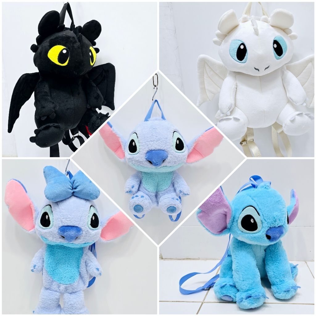 Tas Ransel Boneka STITCH - TOOTHLESS - LIGHT FURY How To train your dragon - Bear / Beruang 15"/Dog 