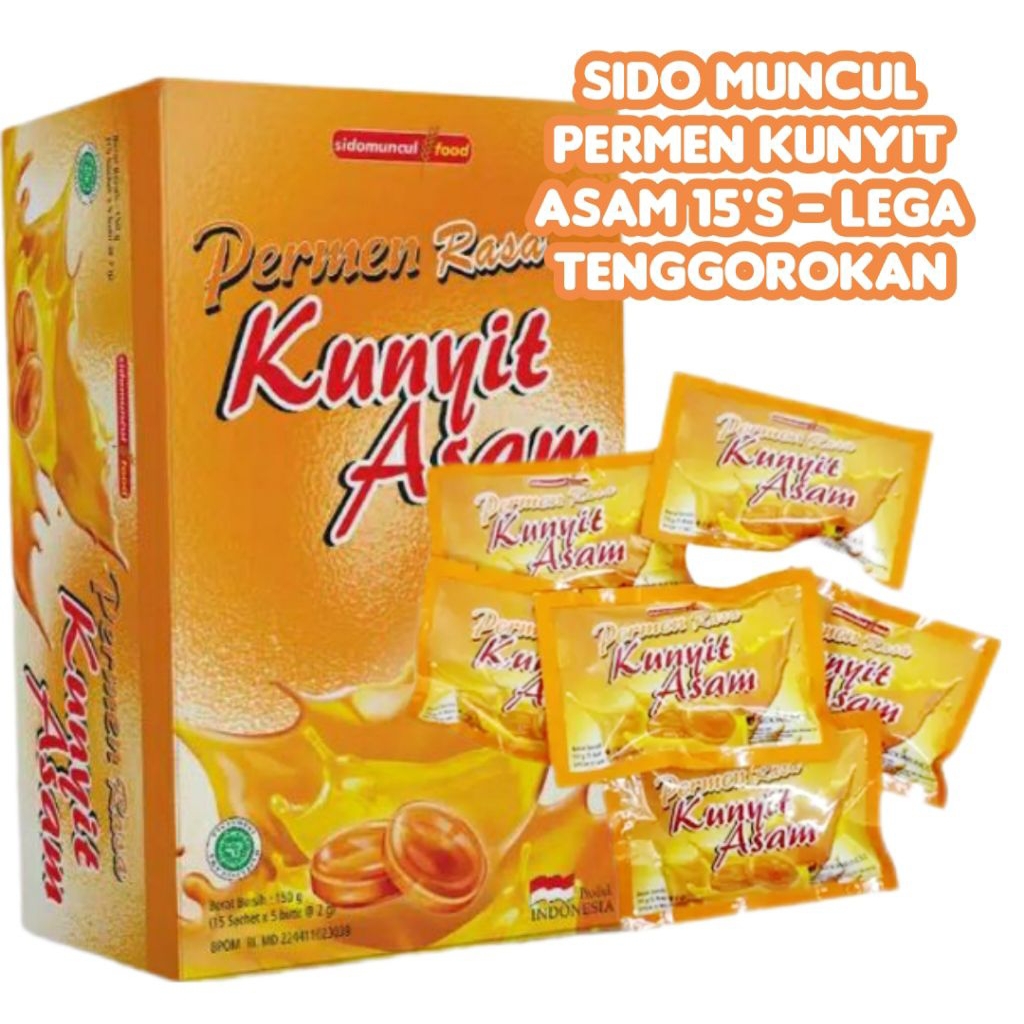 

Sido Muncul Permen Kunyit Asam 15's - Lega Tenggorokan