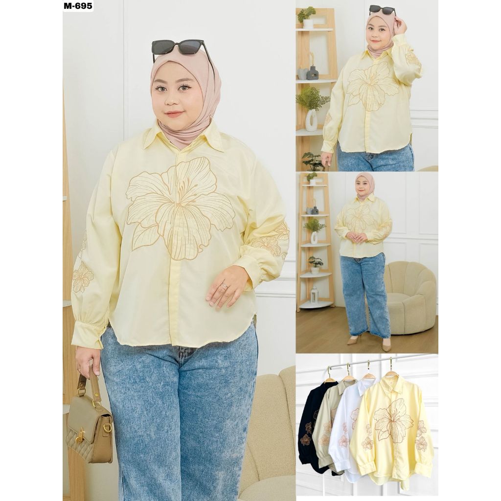 Blouse Bunga JUMBO Shirt Atasan Kemeja Stylish Wanita casual basic all size Motif Bunga Kantor cotto