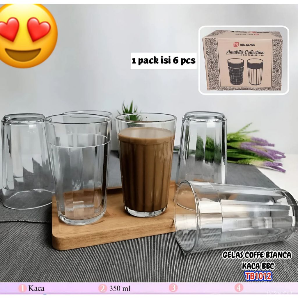 gelas kaca bianca set isi 6 abahn tebal asfah makassar