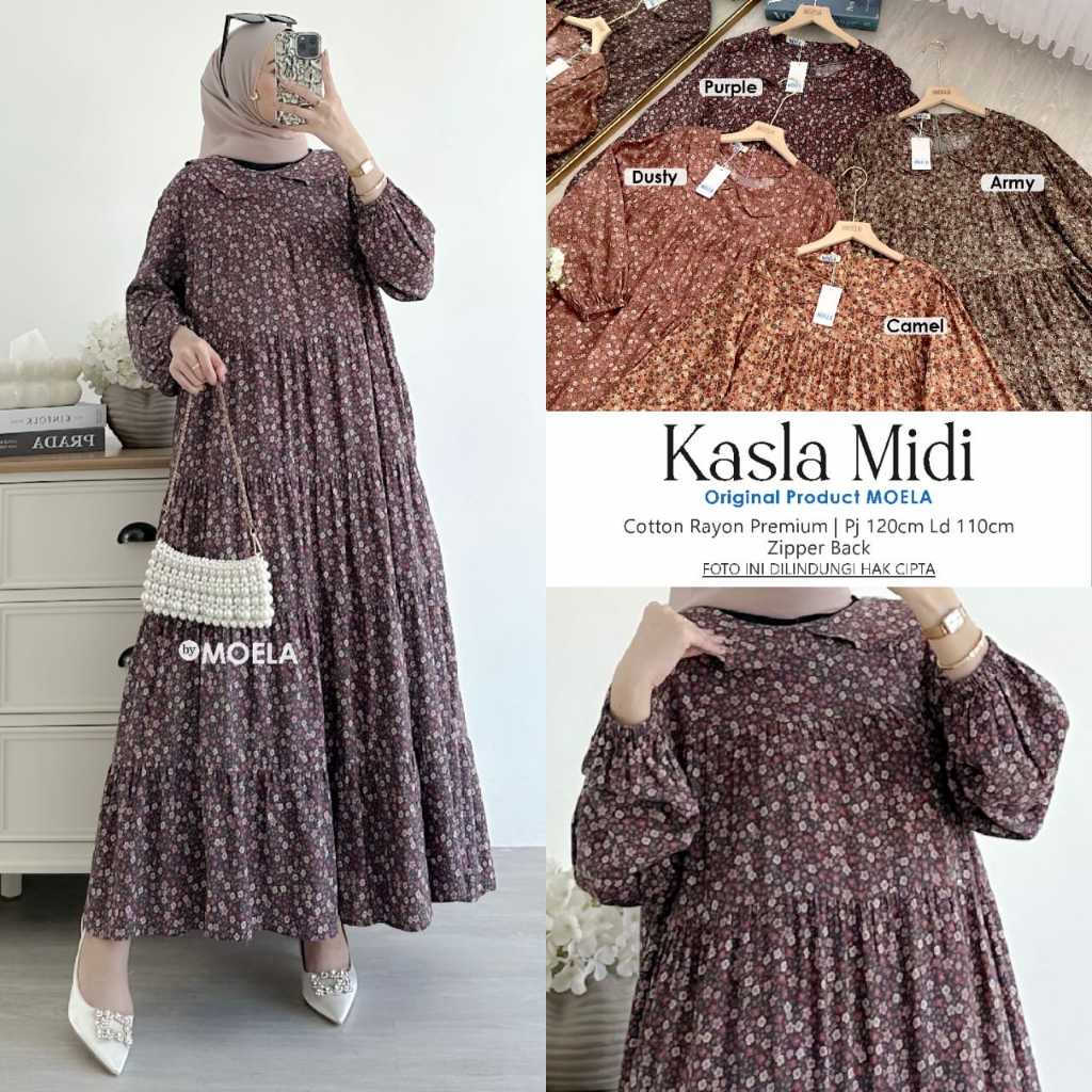 STOK BANYAK MIDI DRESS RAYON MODEL SUSUN REMPEL ORI MOELA / LD 110 TAZKIA KASLA JAESA SISELA