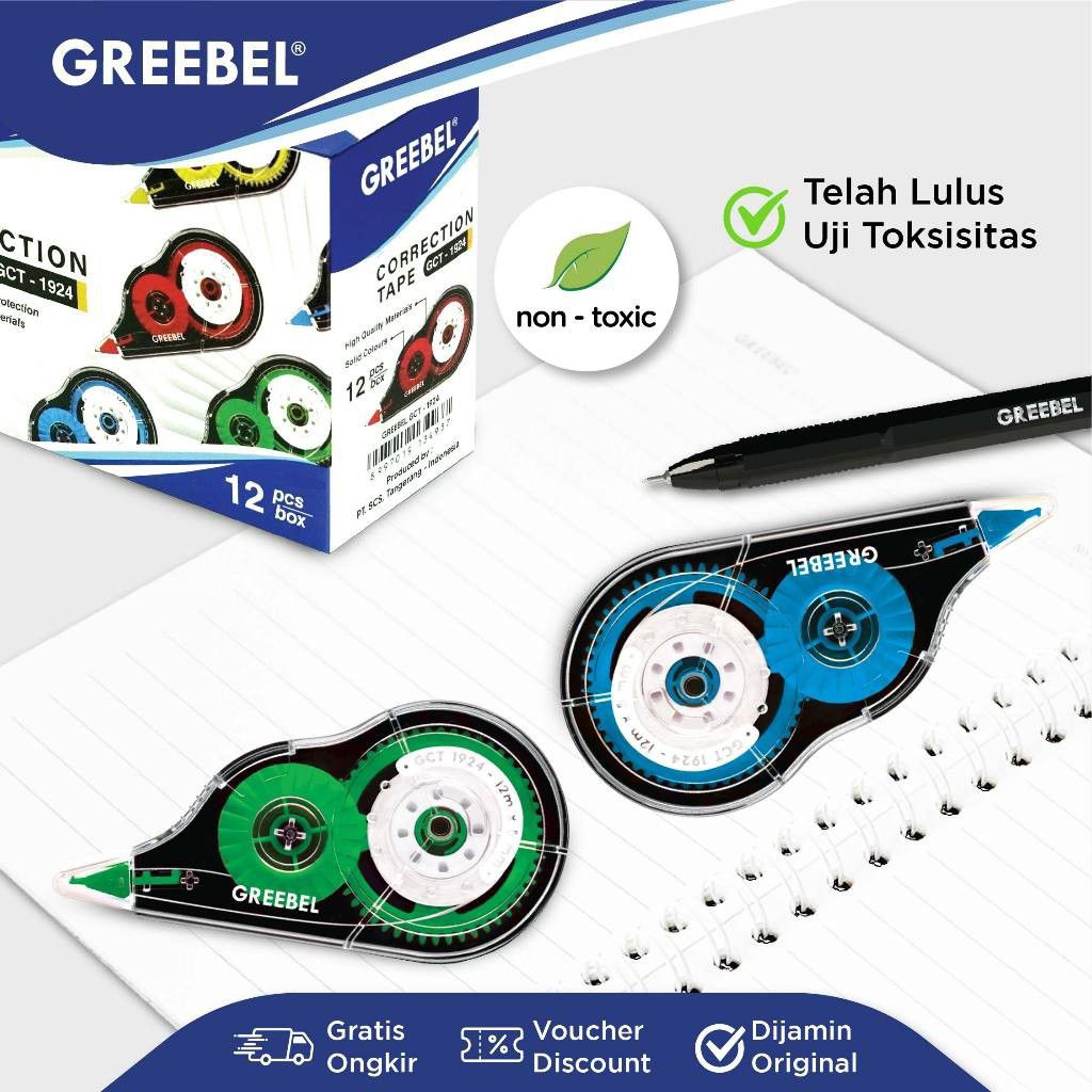 

(ISI 12PCS) GREEBEL Correction Tape GCT-1924 Tip Ex roll pita 12x5mm (1dus isi 12pcs)