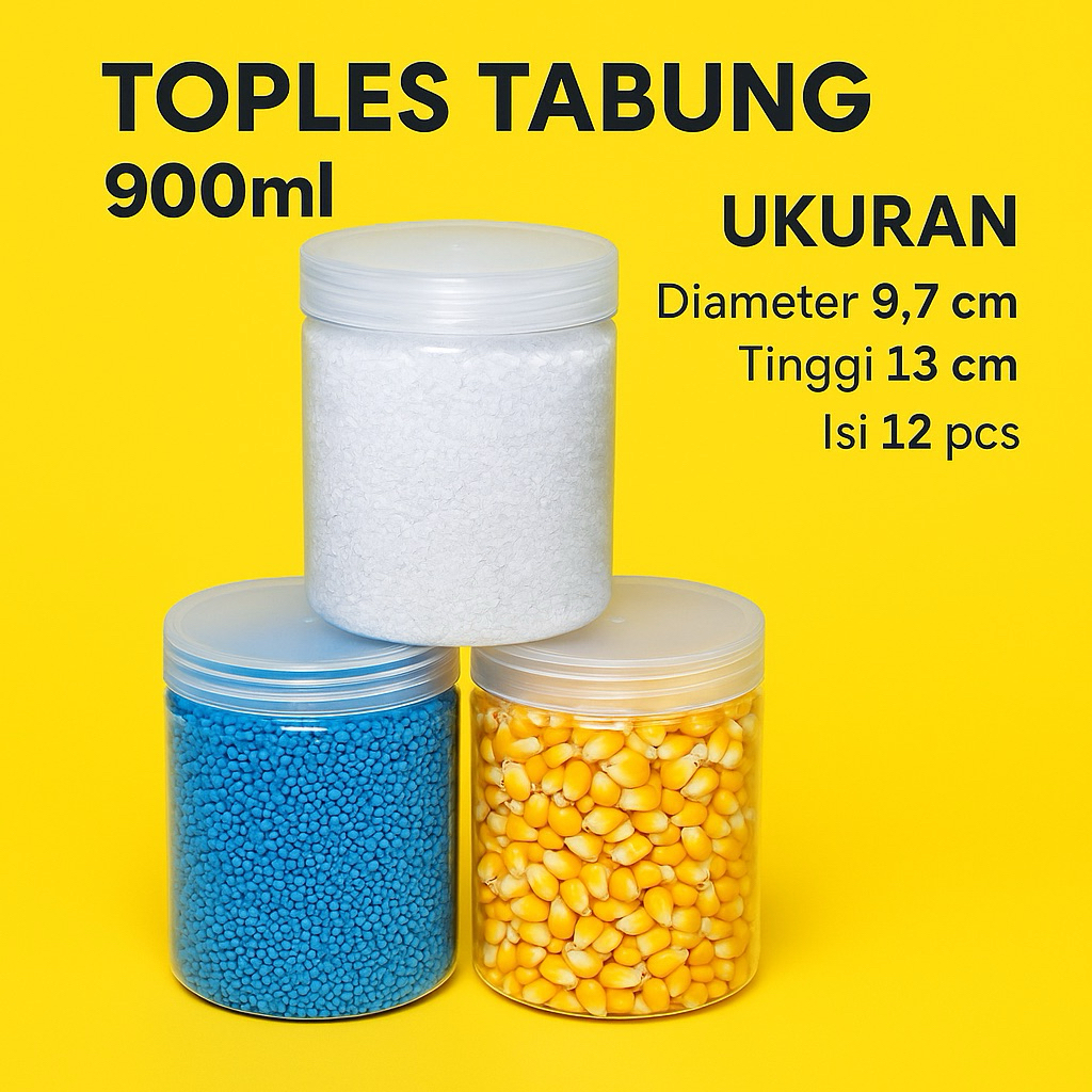 (12 PCS) Toples Tabung 900ml / Toples Ulir 900ml / Toples PET 900ml / Toples Kue Kering / Toples Leb