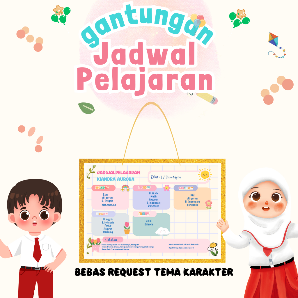 

Poster Wipeclean Jadwal Palajaran Sekolah Seri Karakter BEBAS CUSTOM