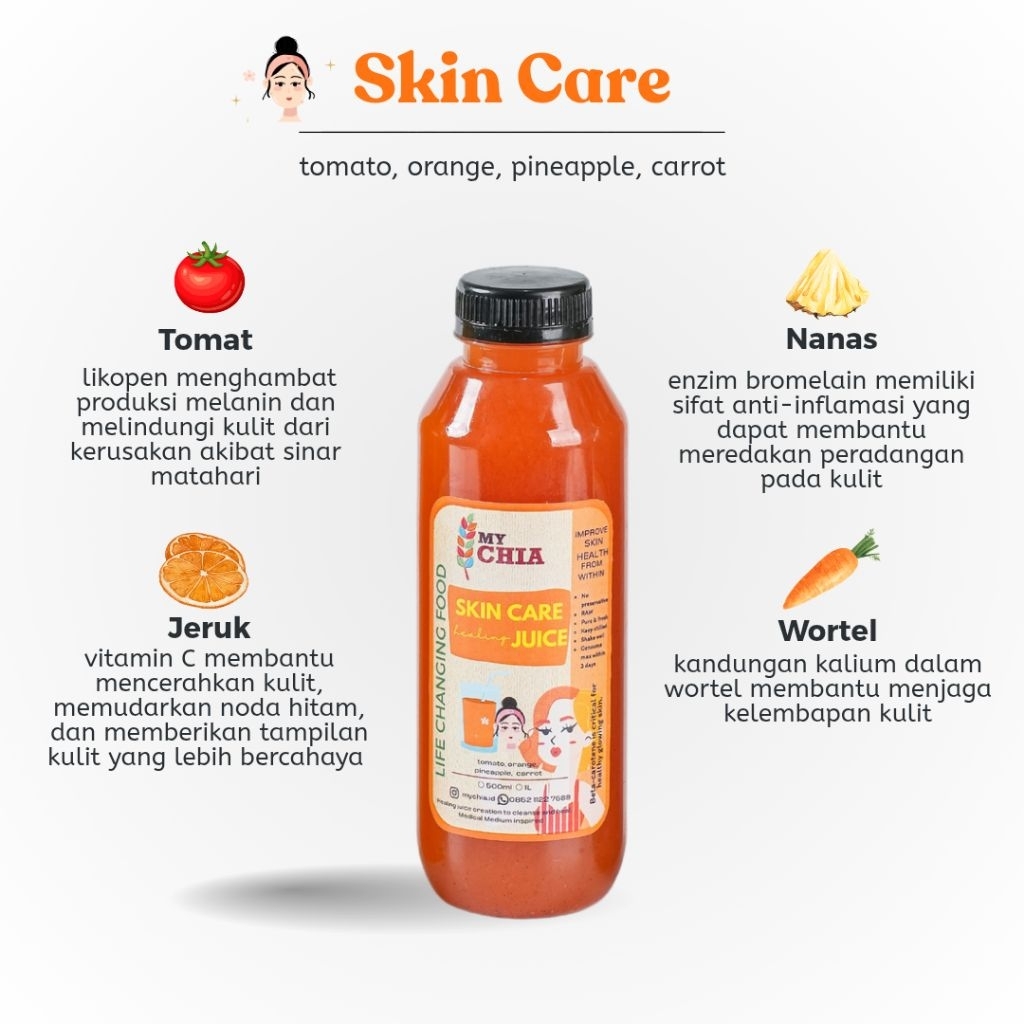 

Skin Care Healing Juice 250ml Jus untuk kulit wajah Cold Pressed My Chia tomato carrot