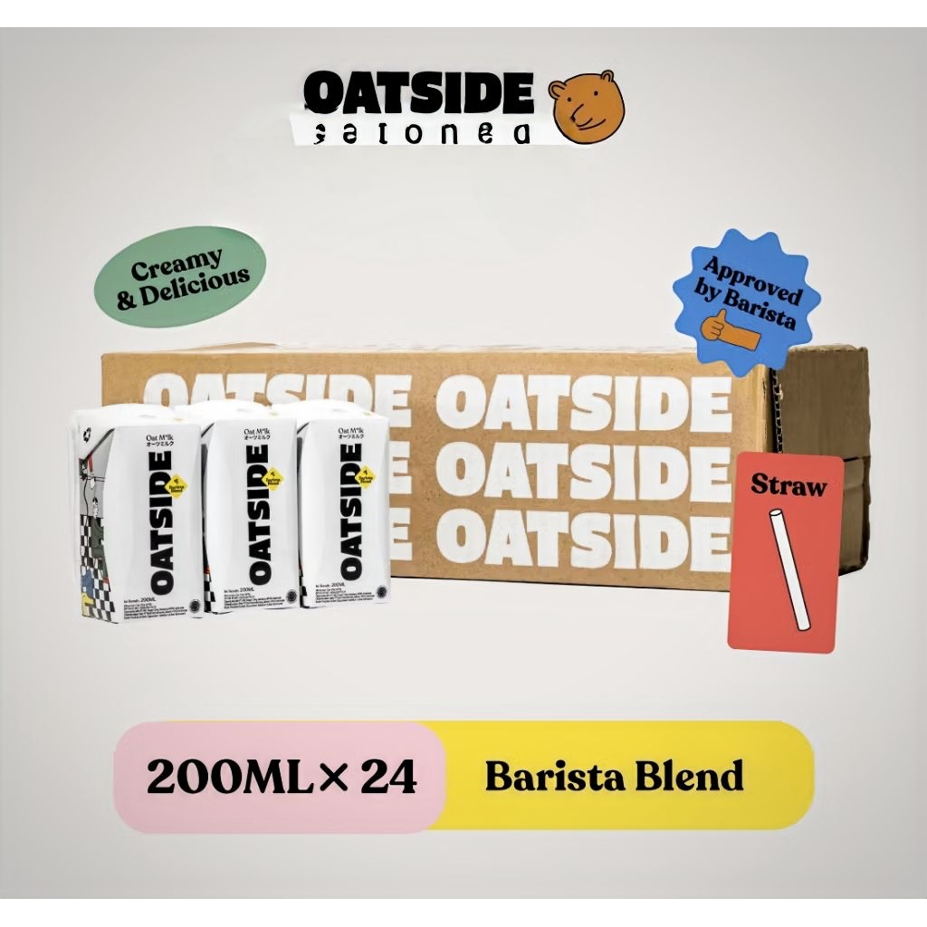 

[1 karton isi 24×200ml] OATSIDE Mini Straw Oat Milk Barista Blend Susu Oat