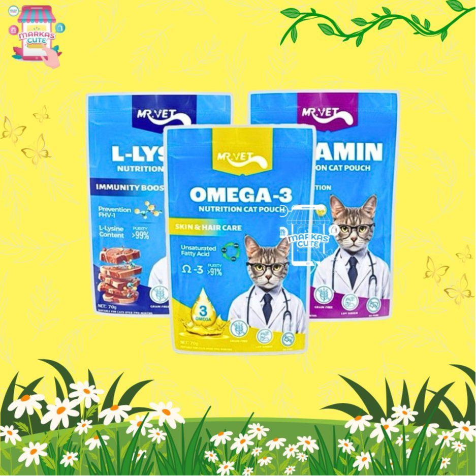 [POUCH] MR VET WET CAT FOOD POUCH 70GR - Makanan Basah Kucing Vitamin, Omega-3 & L-Lysine