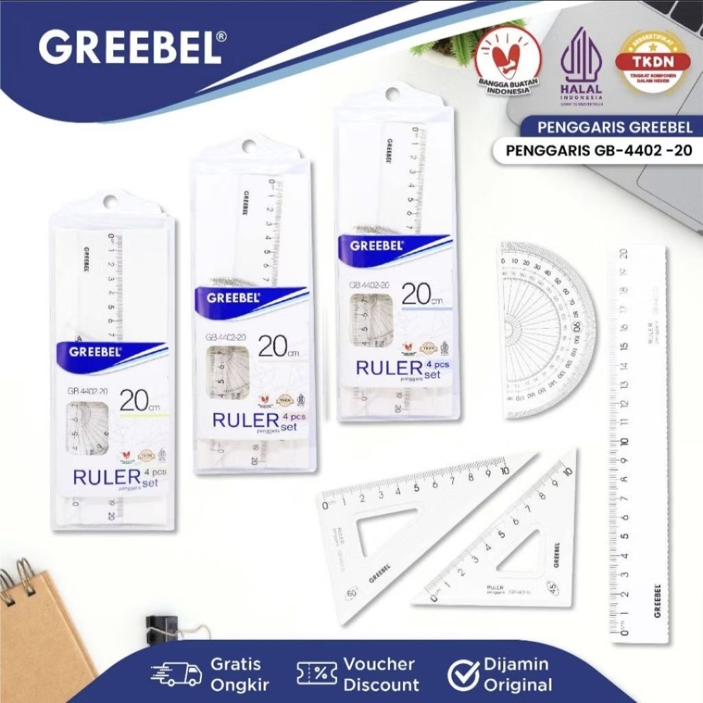 

Greebel penggaris Set 4 in 1 (4402-20) / penggaris 1 set plastik