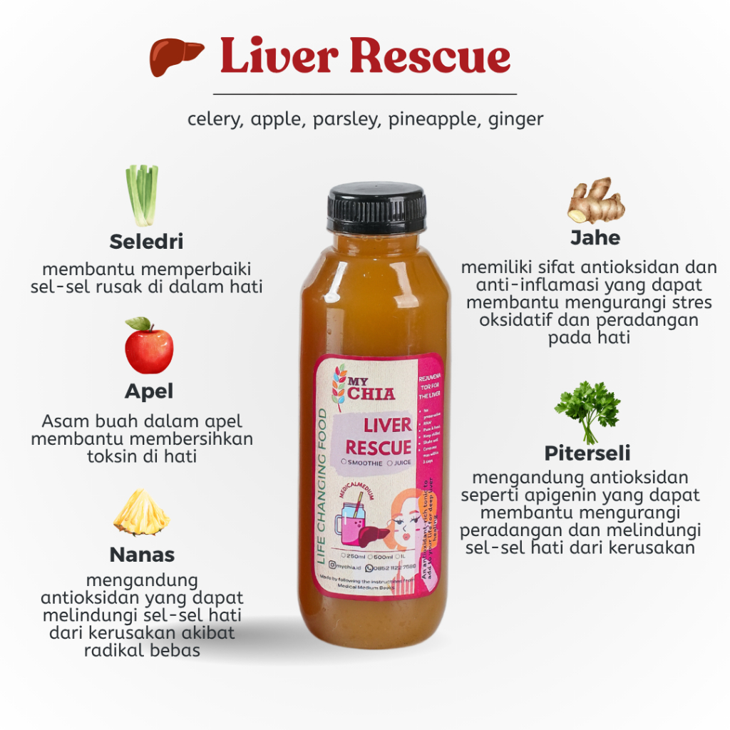 

Liver Rescue Healing Juice 500ml Jus untuk hati Cold Pressed My Chia