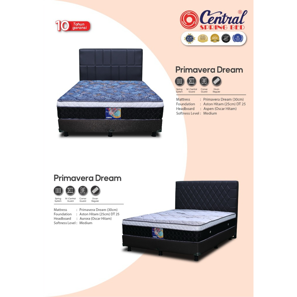 Springbed matras kasur central +divan 160x200 (primavera dream t30cm)
