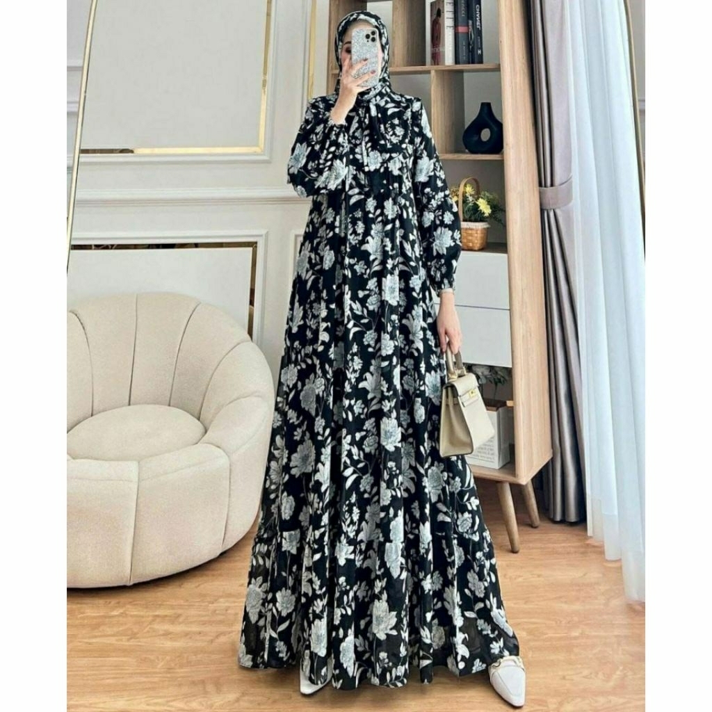 GAIA GAMIS SET HIJAB RAYON PREMIUM GAMIS SYAR'I HITAM