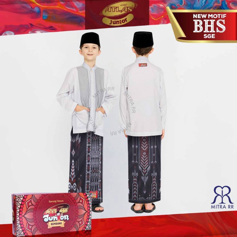 Sarung Atlas Junior Kembang Motif BHS SGE | Sarung Tenun Anak Motif BHS