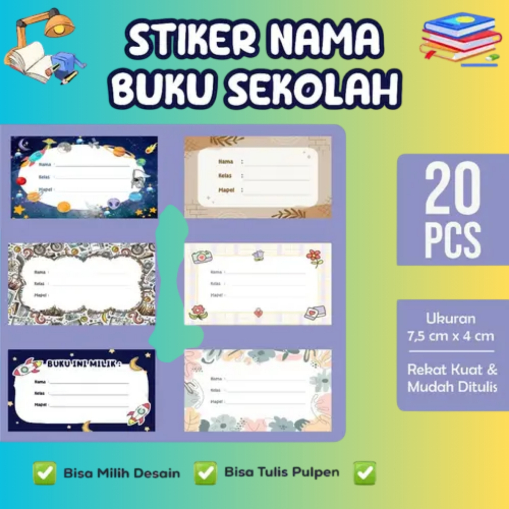 

20 PCS Stiker Nama Buku Tulis / Sticker Nama Buku
