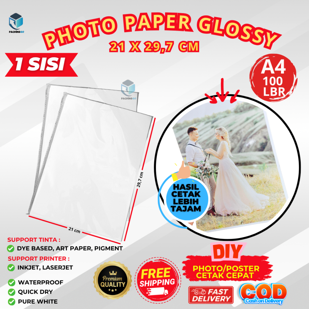 KERTAS FOTO GLOSSY A4 ISI 100 LEMBAR ANTI AIR / PHOTO PAPER GLOSSY INKJET WATERPROOF