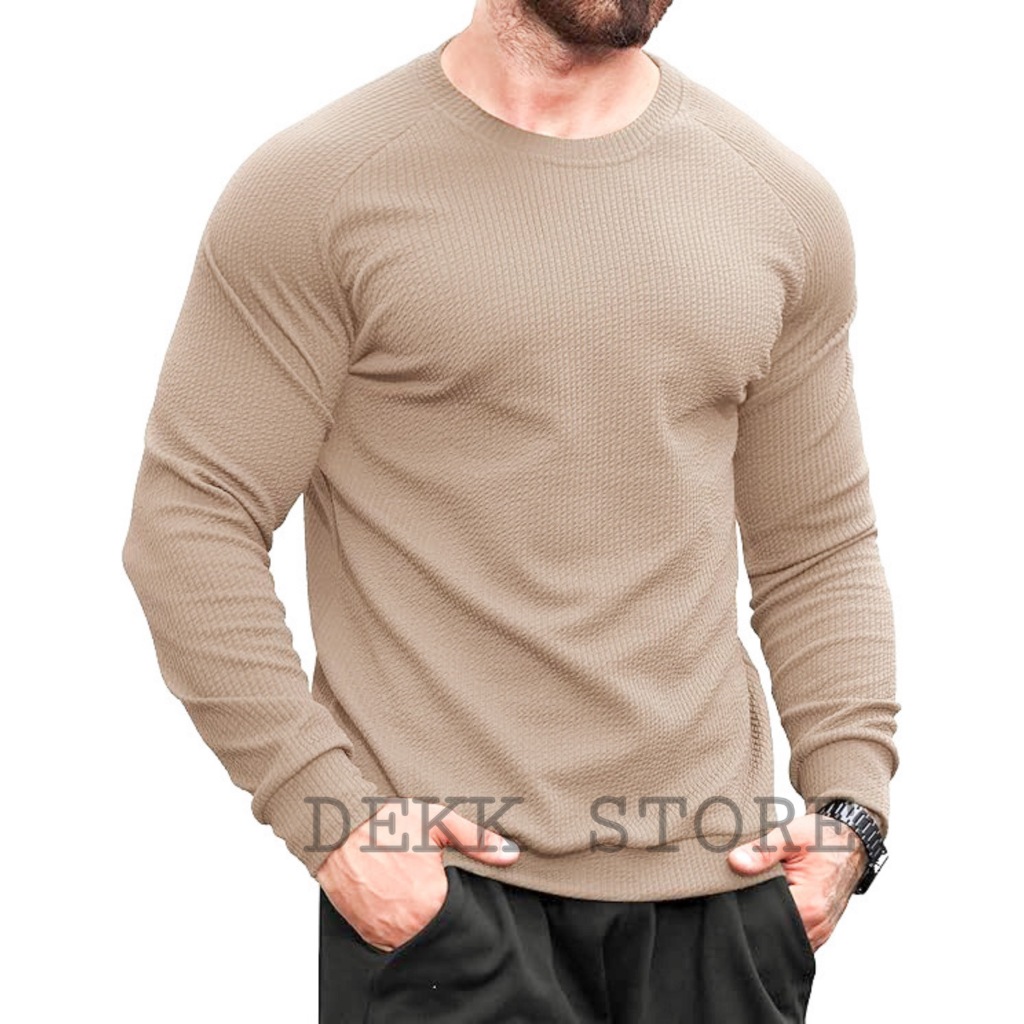 KAOS WAFFLE KNIT LENGAN PANJANG /KAOS WAFFLE KNIT PRIA POLOS/KAOS T-SHIRT WAFFLE KNIT TERBARU