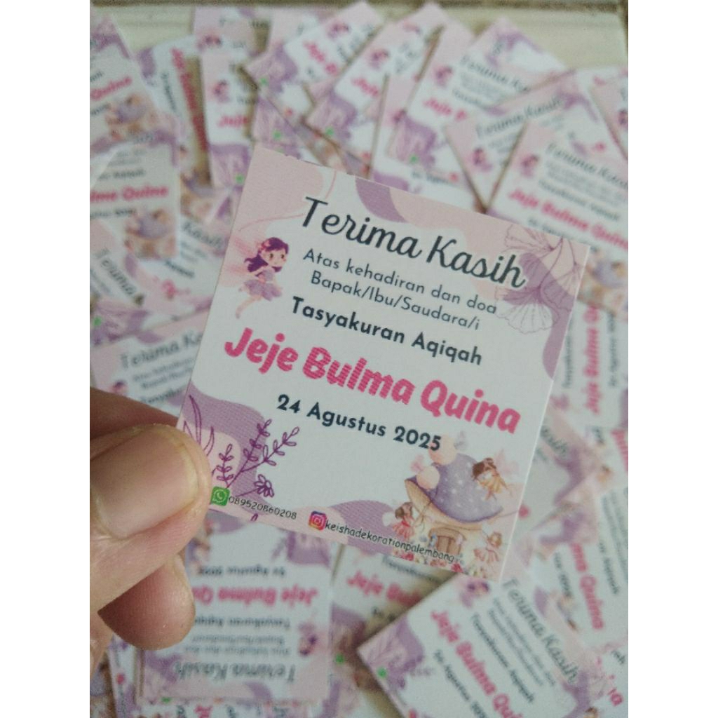 Kartu ucapan terima kasih permen Aqiqah/Khitanan/Pernikahan