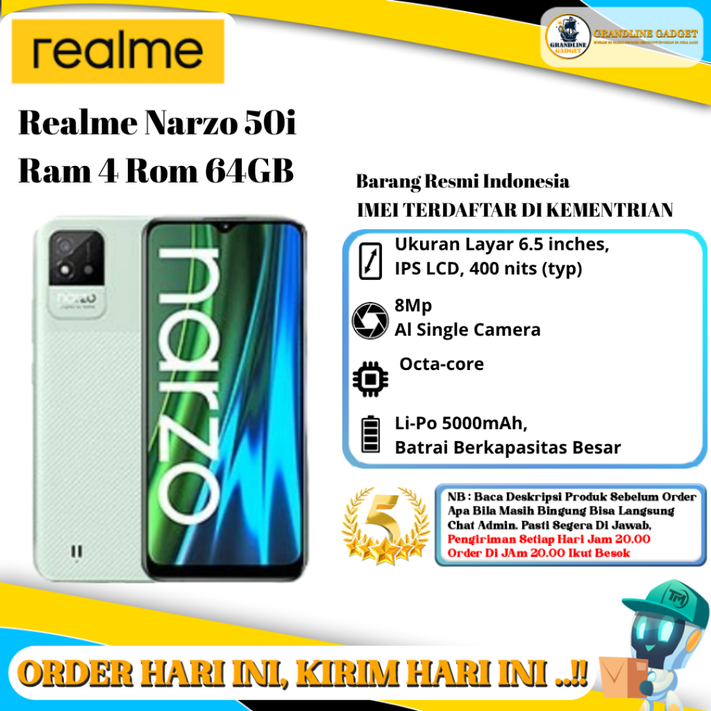 Realme Narzo 50i Ram 4 Rom 64GB