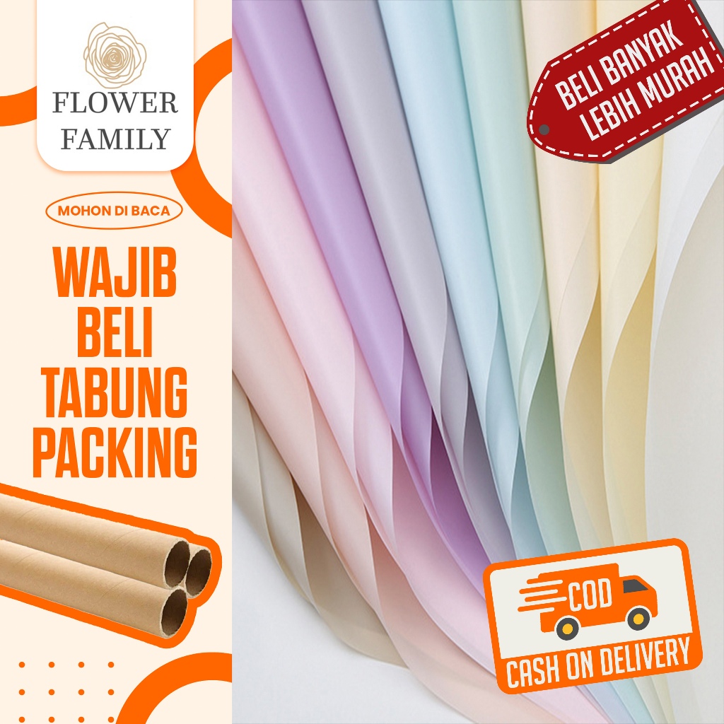 

Flower Family - [1 Lembar] Kertas Buket Bunga polos Korea CELLOPHANE Waterproof Flower Wrapping Paper/ Kado Wisuda - Anniversary