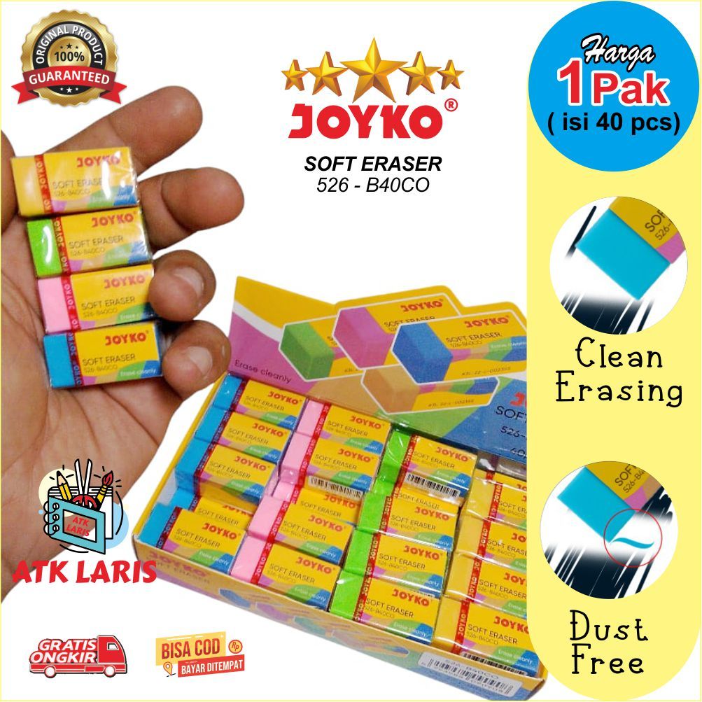 

PENGHAPUS PENSIL JOYKO HARGA 1 PAK ISI 40 PCS, JOYKO Eraser Penghapus ER-526-B40CO