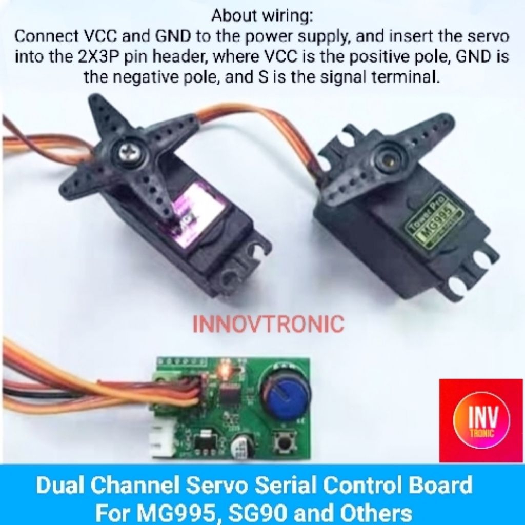 Dual Channel Servo Motor Serial Controller Module For MG995, SG90 and Others Servo Motor DC5V-9V