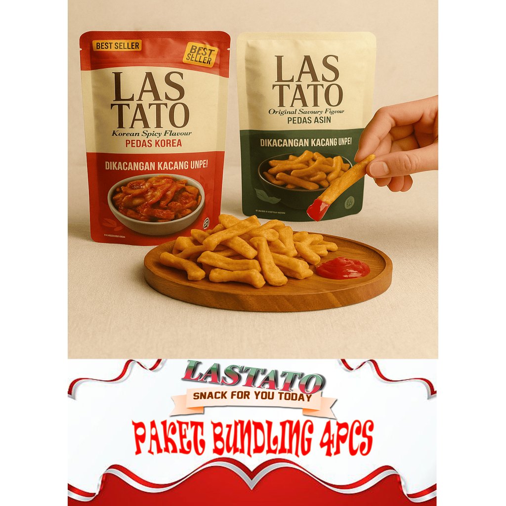

Paket Bundling 4pcs Lastato snack Keripik Kacang sembunyi rasa Pedas manis dan Gurih + saus 150g