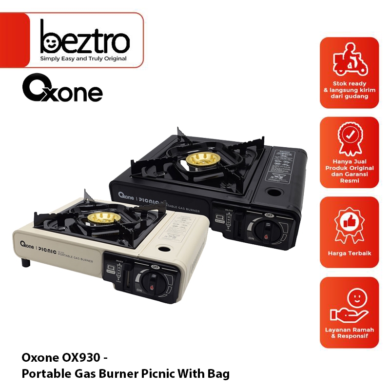 OXONE OX930 OX-930 Kompor Gas Picnic Portable BBQ (GAS Butane) Hitam dan Putih dengan Tas