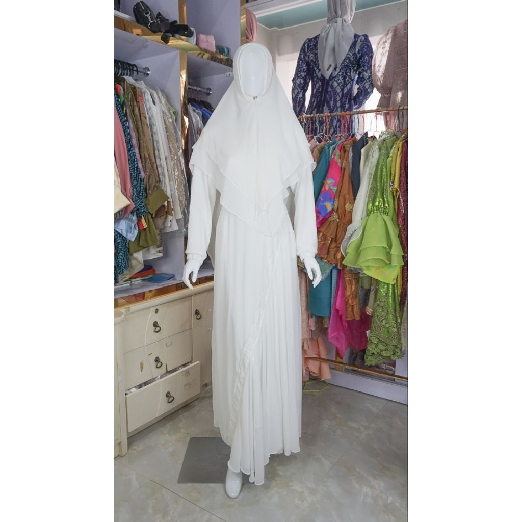 READY Gamis Syari Ceruty - Putih Polos - Gamis Umroh Polos Busui