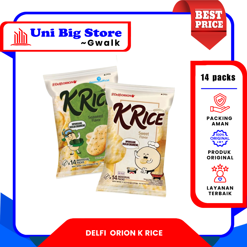 

DELFI ORION K RICE SNACK CRACKERS BERAS SWEET MANIS - SEAWEED RUMPUT LAUT - 14 packs
