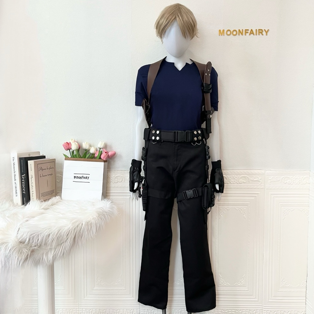 Moonfairy - Ready Stock Leon S Kennedy Costume Cosplay Resident Evil 4 Remake Game Fullset Wig Kostu