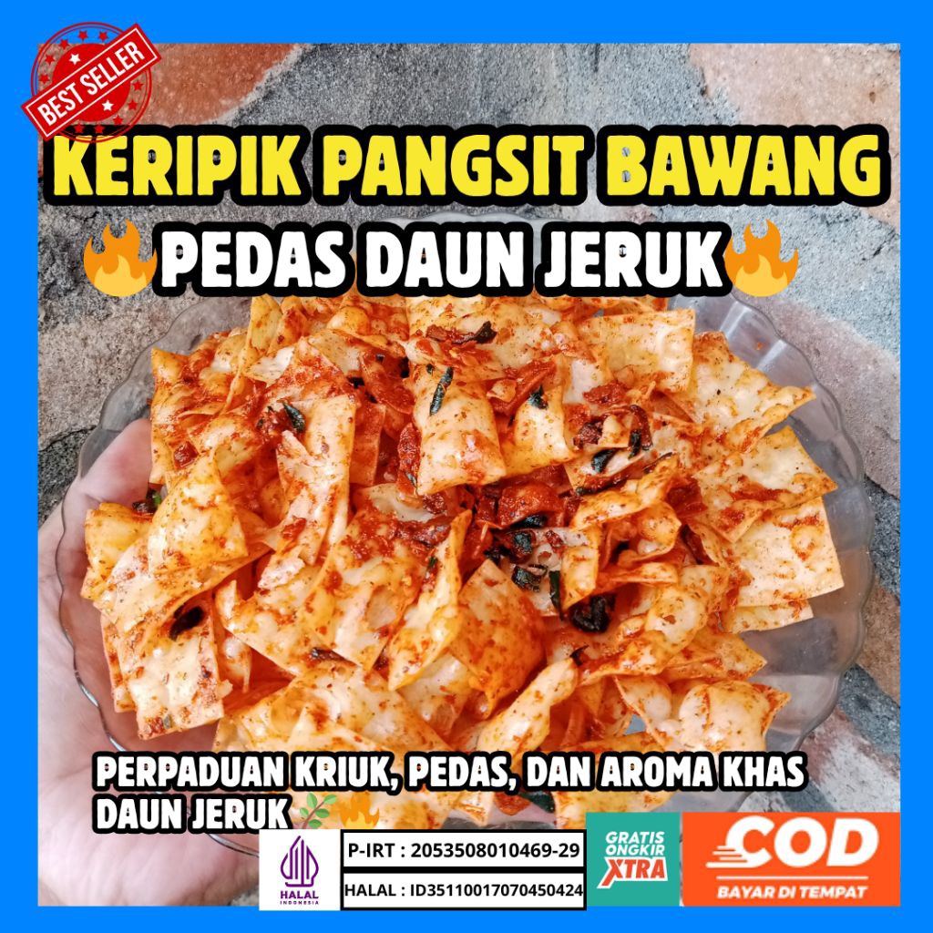 

Keripik pangsit pedas daun jeruk, Keripik bawang pedas, Pedas nikmat bikin nagih